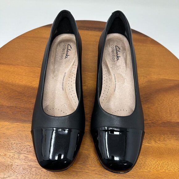 Clarks Marilyn Sara Black Pumps Size 8 Chunky heel Comfort Office Preppy - Picture 3 of 12